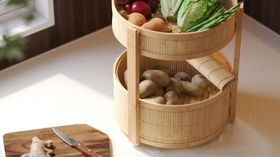 IKEA's Tiered Bamboo Basket Mimics a Dedicated Produce Drawer, but Without Having to Sacrifice So Much Space — Plus, It Looks Good
