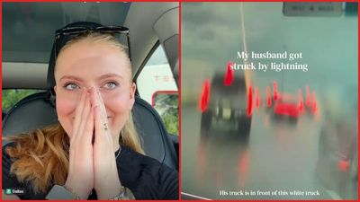 Dallas woman shares dashcam video of her husband driving on the freeway. Then lightning struck his truck: ‘he texted me’