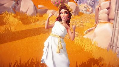 How to try on your Ivory and Gold Toga Dress in Disney Dreamlight Valley