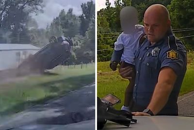 Miracle baby survives being thrown from car in rollover crash following high speed chase
