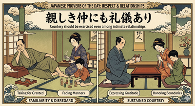 Japanese proverb of the day: 'Courtesy should be exercised even among intimate...' - inspiring life lessons on respecting those closest to you, maintaining good manners and how to keep relationships healthy and strong over time