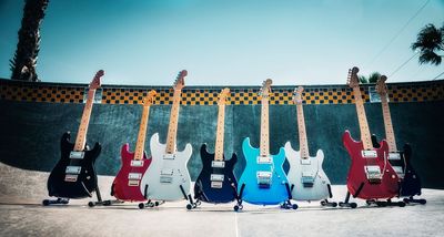 Dweezil Zappa shredding in a skate park? That must be Charvel’s all-new American Neo-Classic Series – doublecuts loaded with Seymour Duncans, built for speed, and made in the USA