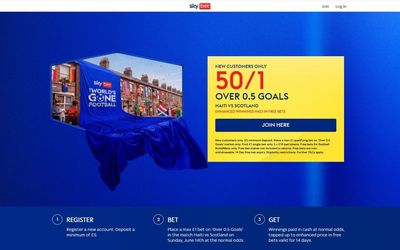 50/1 Haiti vs Scotland over 0.5 goals with the Sky Bet World Cup offer