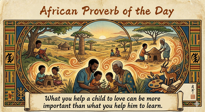 African proverb of the day: 'What you help a child to love can be more important than what you...' - motivational life lessons on parenting, what shapes a child’s future and why character building and moral values are more important than academic success