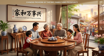 Chinese proverb of the day: 'A harmonious family leads to prosperity in...' - motivational life lessons on family unity, happiness, power of strong relationships, harmony and why family can be your greatest asset
