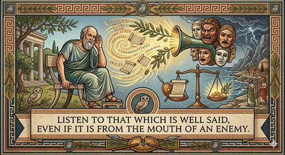 Greek proverb of the day: 'Listen to that which is well said even if it is from the mouth of an...' - motivational life lessons on open-minded thinking, why your biggest enemy might be your best teacher and why great advice should never be ignored