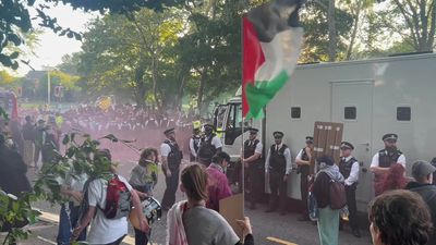 Moment protesters block prison van outside London court as Palestine Action factory raiders are jailed