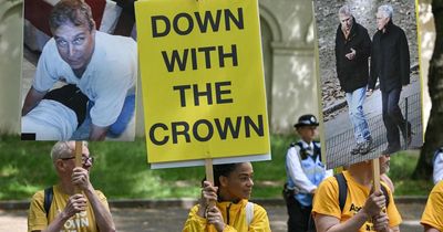 Demonstrators gather to protest King's 'Trooping the Colour' birthday celebration