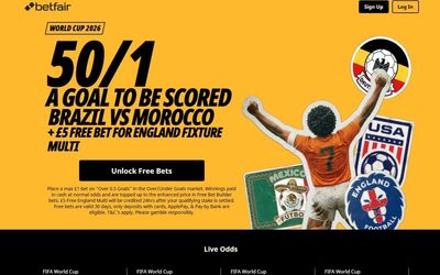 Get 50/1 on a goal in Brazil vs Morocco & £5 England free bet with Betfair World Cup offer