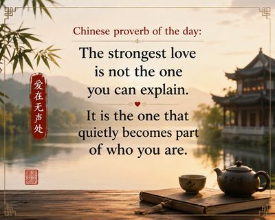 Chinese Proverb of the Day: “The strongest love is not the one you can explain. It is the one that quietly becomes part of who...” — Timeless wisdom on silent love, deep emotional bonds, inner growth, meaningful relationships, and the enduring power of human connection that shapes your heart, identity, and life without words