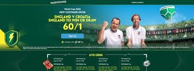 60/1 England win or draw vs Croatia at the World Cup with Paddy Power