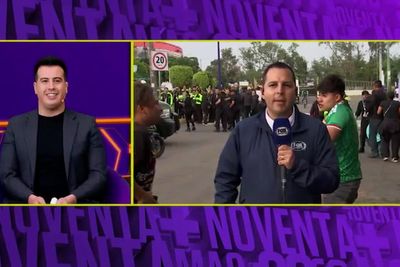 Moment fight breaks out behind World Cup reporter as broadcast suspended