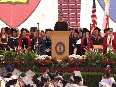 US: Student protestors walk out during Stanford commencement speech by Google CEO Pichai