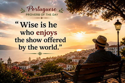 Portuguese proverb of the day: "Wise is he who enjoys the show offered by the..." The timeless wisdom that reveals why true happiness comes from observing life, embracing every experience, learning daily lessons, and appreciating the world’s endless wonders
