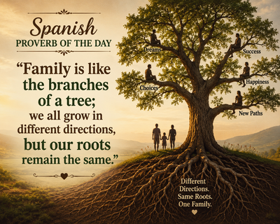 Spanish proverb of the day: “Family is like the branches of a tree; we all grow in different directions, but...” Learn why this timeless wisdom reveals that family roots outlast distance, success, and every path life leads us to
