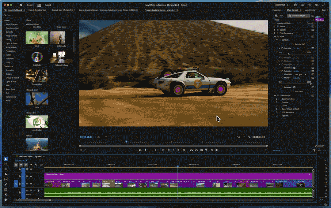 The new Premiere hides a new film grain effect, simpler captions, faster masking and more inside the latest update