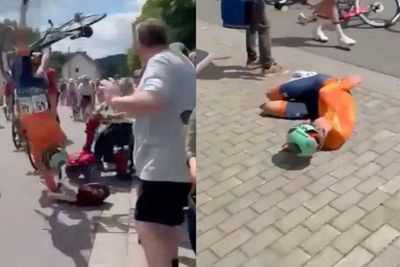 Elderly fan causes horror cycling crash after driving mobility scooter into peloton