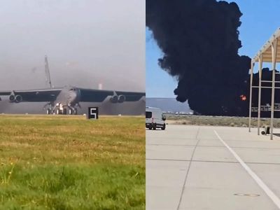 Horrific B-52 bomber crash video shows giant fireball, black smoke filling California sky near Air Force base
