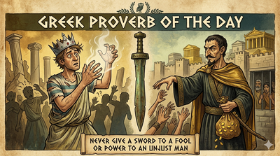 Greek proverb of the day: 'Never give a sword to a fool or power to an...' - this Greek saying reveals the people you should never trust or put in charge to lead