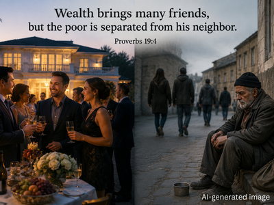 Biblical proverb of the day: 'Wealth brings many friends, but the poor is separated from his neighbor'