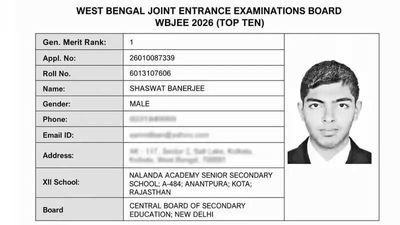 WBJEE 2026 Toppers List Out: Shaswat Banerjee secures rank 1; check top 10 rank holders, pass percentage and more