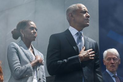 Ex-presidents, stars, but no Trump, turn out for Obama Center