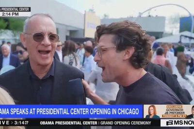 Tom Hanks trolls MSNOW reporter at Obama Center opening
