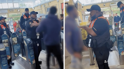 Moment 'hero' TfL ticket inspector stops fare dodger in barrier scuffle at London station