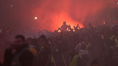 Socceroos fan suffers flare to face in World Cup chaos