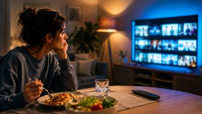 Psychology says people who start the TV while having a meal but can't decide what to watch are not looking for entertainment, they want comfort and familiarity