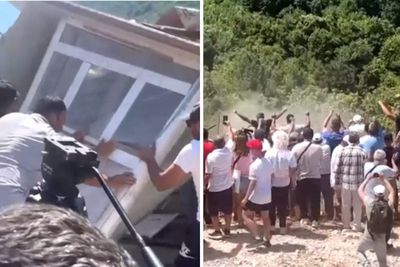 Albanians tear down construction site in on-going protests over Kushner-backed private island