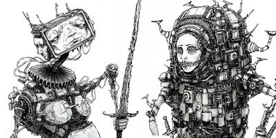 This artist's ink drawings turn human habits into something mechanical but reflective, creating small narrative moments
