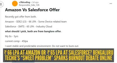₹66 LPA at Amazon or ₹65 LPA at Salesforce? Bengaluru Techie’s Career Dilemma Sparks Debate