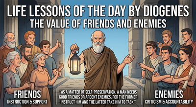 Life lesson of the day by Diogenes: 'As a matter of self-preservation, a man needs good friends or ardent enemies, for the...' - thought-provoking quote by Greek philosopher and founder of the Cynic school teaches why you need both friends and enemies in life