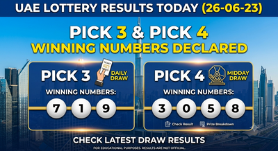 UAE Lottery Results Today (26-06-23): Pick 3 & Pick 4 winning numbers declared; check latest draw results