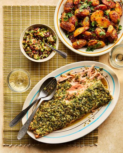 Sami Tamimi’s recipes for chermoula fish with olive salsa, and spicy, Palestinian-style potatoes