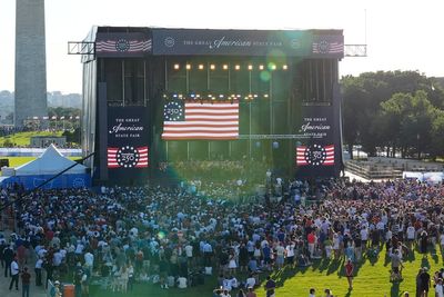 The Latest: Crowd gathers on the National Mall to hear Trump rally for America 250 kickoff