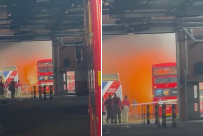 London bus destroyed by fire as UK battles extreme temperatures