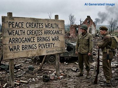 Best German Proverb of the day: "Peace creates wealth, wealth creates arrogance, arrogance brings war, war brings poverty." A life lesson on the price of pride