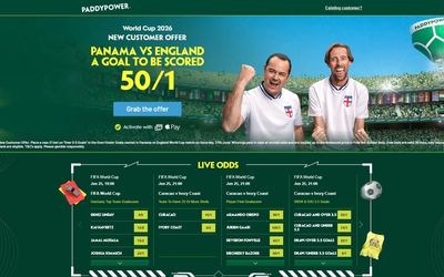 Paddy Power World Cup 2026 offer: 50/1 for a goal to be scored in England vs Panama