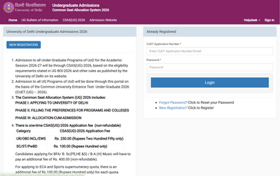 DU CSAS UG admission 2026: Direct registration link, application steps, important documents, spot admission process, seat allotment, fees and more