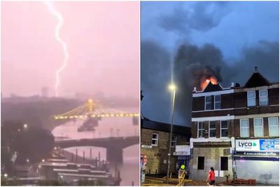 Dramatic thunderstorm hits London with lightning strike 'starting fire' at property as heat alert extended