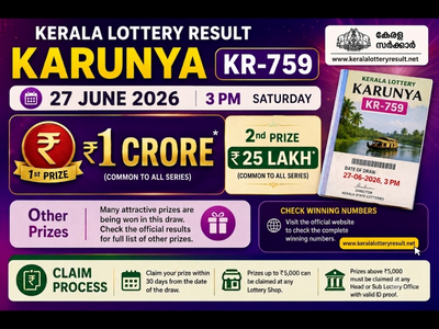 Kerala Lottery Result Karunya KR-759 (27 June 2026): Check winning numbers for the Rs 1 crore jackpot, Rs 25 lakh prize, other winners and the claim process