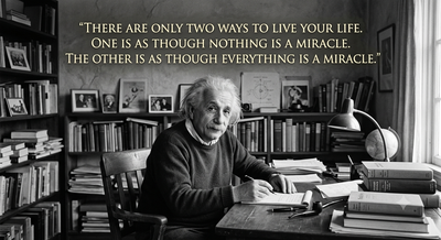 Best Proverb of the Day by Albert Einstein: “There are only two ways to live your life. One is as though nothing is a miracle. The other is as though everything is a miracle.”