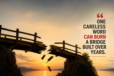 Chinese Proverb Of The Day: 'One careless word can burn a bridge built over years.’ - a powerful reminder that trust takes years to build but moments to lose