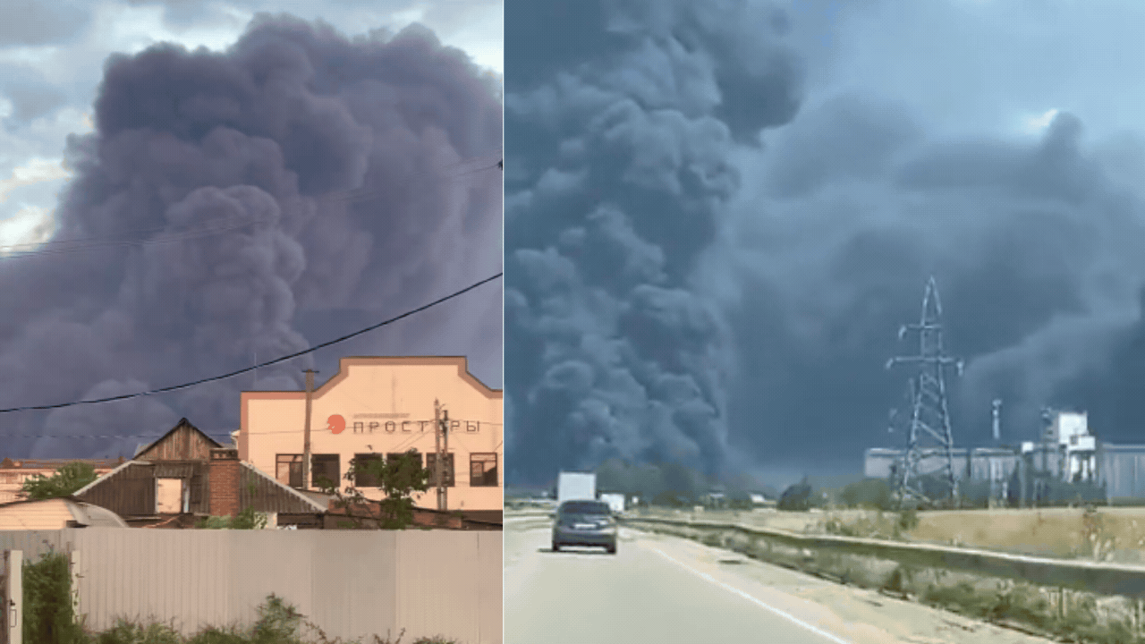 Watch: Huge plume of black smoke billows from Russian refinery after Ukraine drone attack