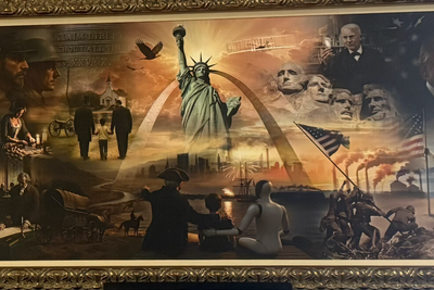 Trump posts bizarre painting of himself with George Washington and a robot
