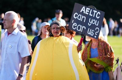 Save Wimbledon Park protesters arrive at The Queue for day one of Wimbledon