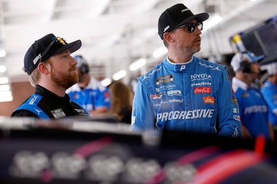No smiles from Denny Hamlin despite snatching the points lead from Tyler Reddick