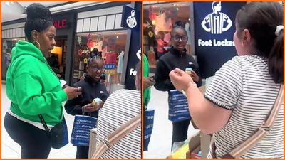 A kiosk worker at the mall asks a shopper if she wants to tip. She shuts it down with a blunt ‘Hell no’